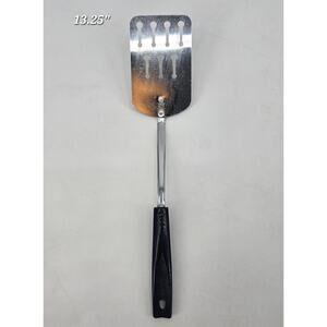 Vintage EKCO Chromium Plated Slotted Spatula Black Handle USA 13.25”